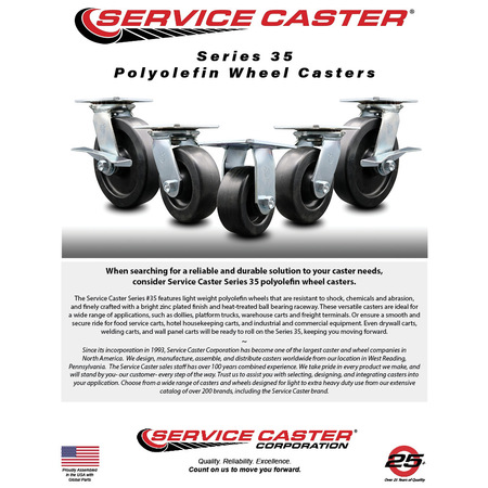 Service Caster 5 Inch Polyolefin Caster Set with Ball Bearings and Swivel Locks SCC-35S520-POB-BSL-4